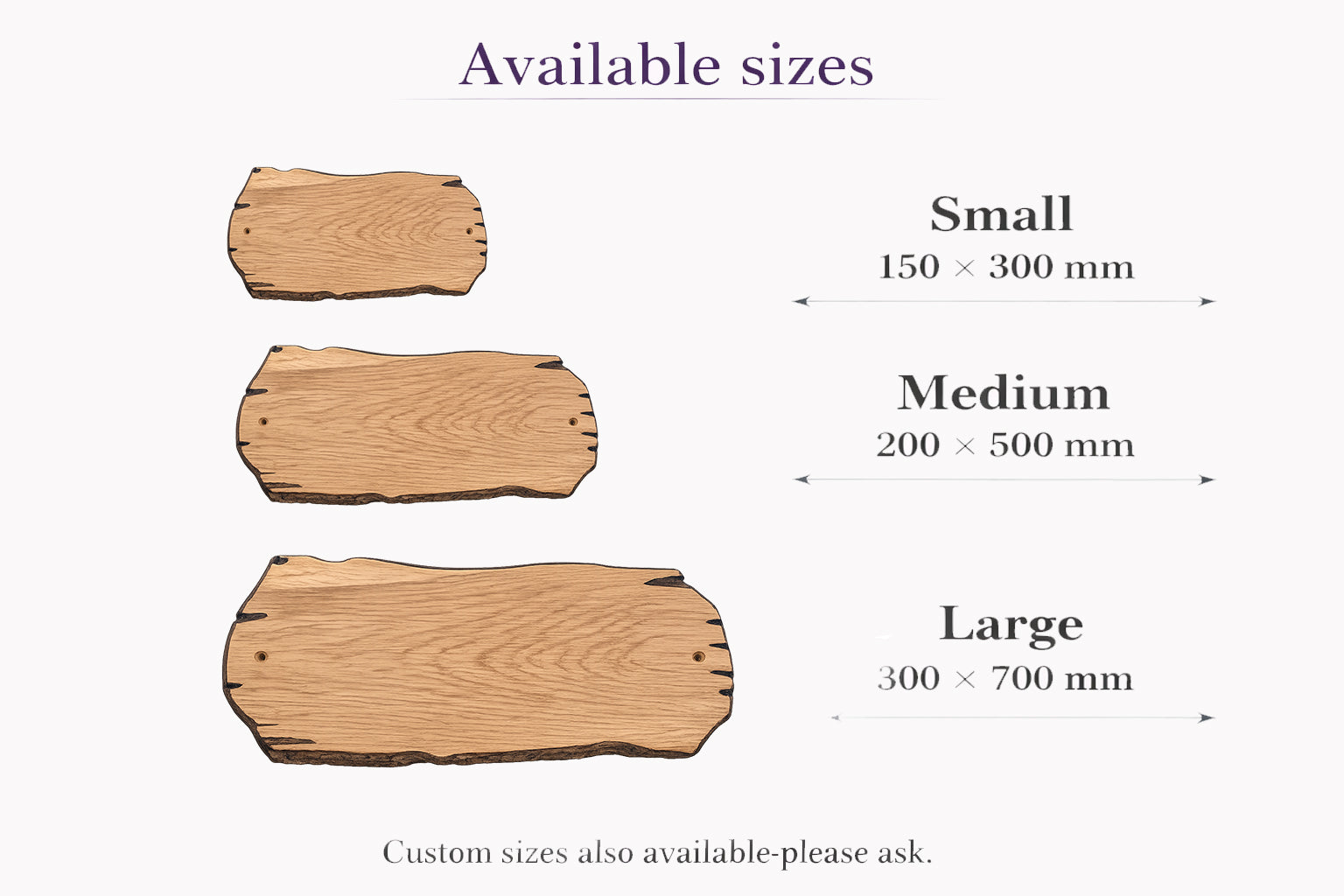 Wooden boards of different sizes with dimensions on a white background