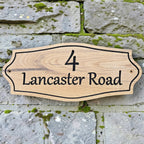 Engraved oak address plaque Lancaster Road