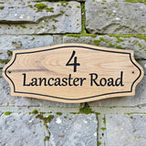 Engraved oak address plaque Lancaster Road