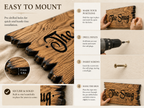 Personalised solid oak house sign with pre-drilled fixing holes for easy wall mounting.