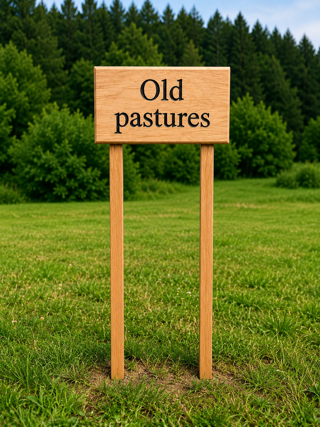Solid oak house sign with ground stake front view