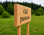 Angled view of engraved oak sign left side