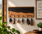 Rustic Wooden Key Holder with  Epoxy Resin – Handmade Wall Mounted Key Rack