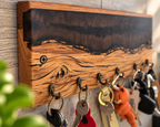 Rustic Wooden Key Holder with  Epoxy Resin – Handmade Wall Mounted Key Rack
