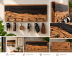 Rustic Wooden Key Holder with  Epoxy Resin – Handmade Wall Mounted Key Rack