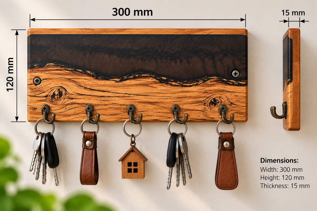 Rustic Wooden Key Holder with  Epoxy Resin – Handmade Wall Mounted Key Rack