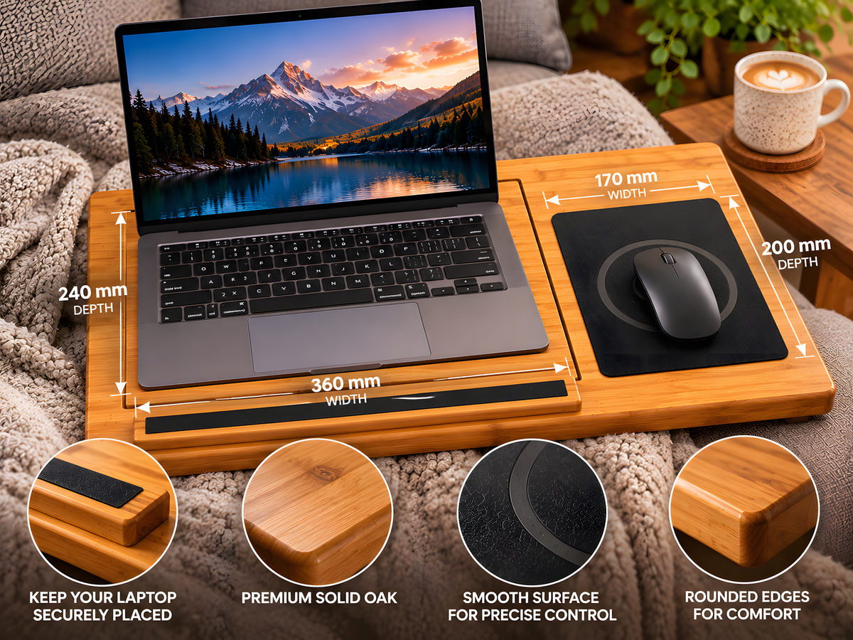 Wooden Laptop Lap Desk – Portable Sofa and Bed Laptop Solid Oak Tray
