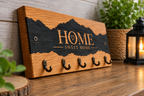 Premium Solid Oak & Epoxy Key Holder – Rustic HOME Sweet Home Key Rack