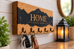Premium Solid Oak & Epoxy Key Holder – Rustic HOME Sweet Home Key Rack
