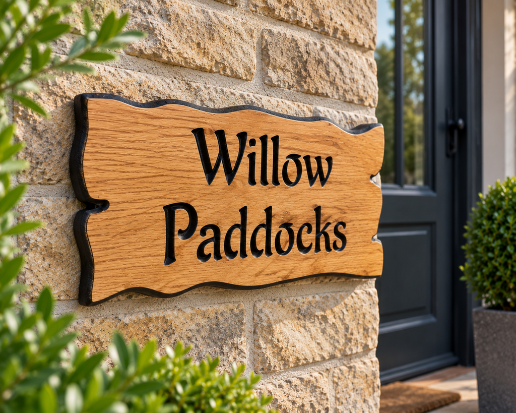 Personalised oak wood plaque with custom engraving for elegant home decor