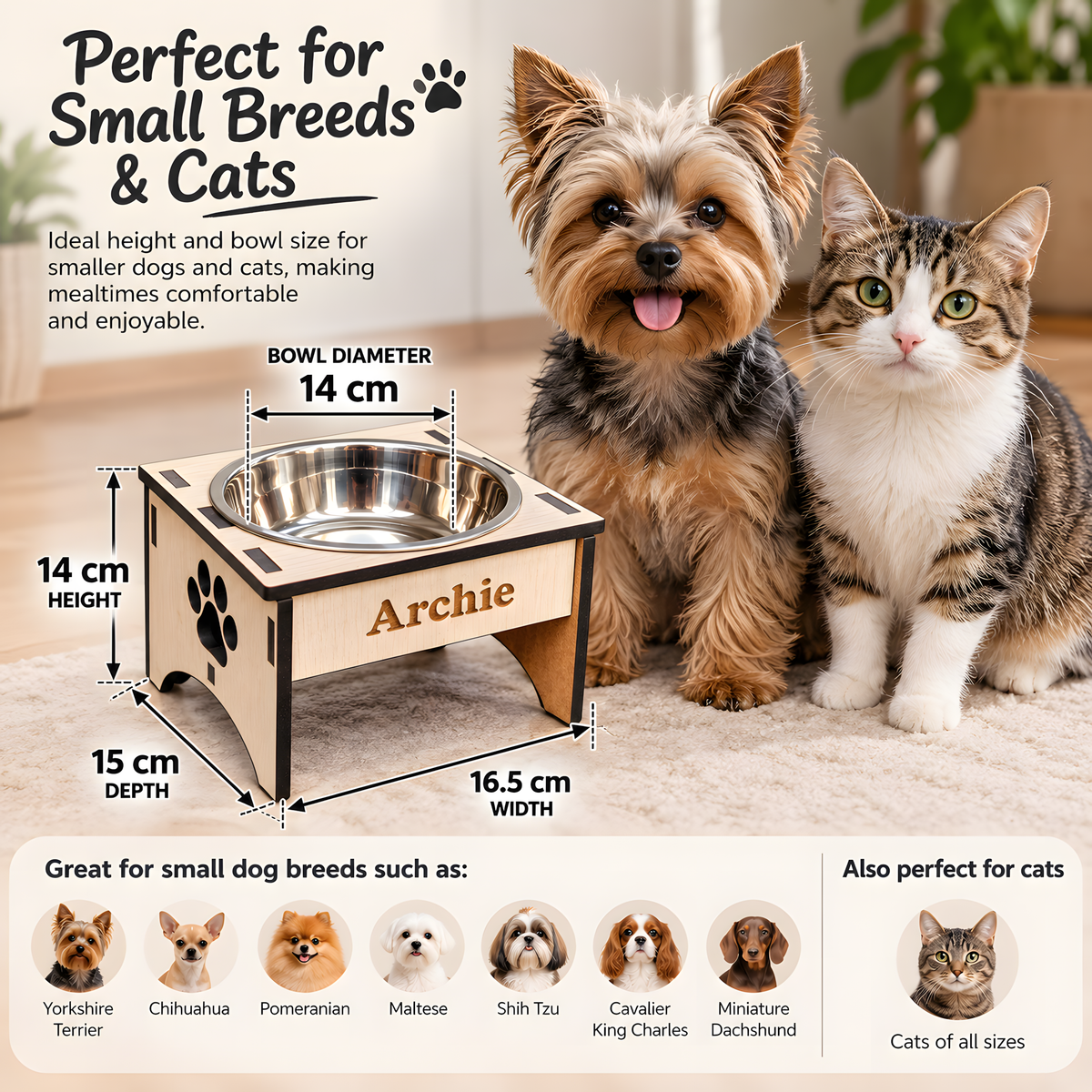 Personalised Raised Dog Bowl – Custom Wooden Pet Feeding Station