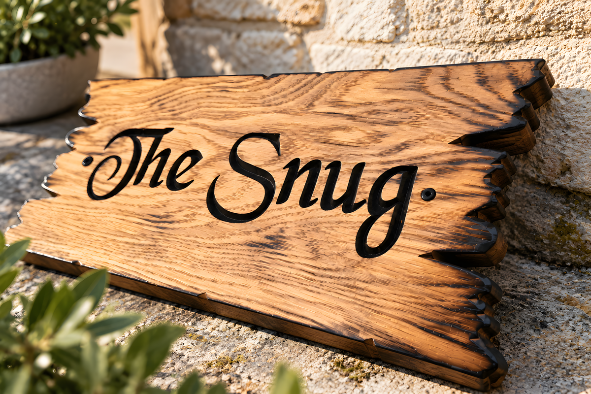 Personalised Solid Oak House Sign | Custom Wooden Door Plaque | Rustic Cottage & Farmhouse Sign