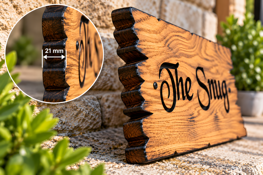 Personalised Solid Oak House Sign | Custom Wooden Door Plaque | Rustic Cottage & Farmhouse Sign