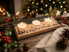 Solid Oak & Epoxy Resin Christmas Tealight Holder (90x190mm) – Engraved Holiday Decor
