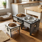 Personalised Raised Dog Bowl – Custom Wooden Pet Feeding Station