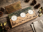 Solid Oak & Epoxy Resin Christmas Tealight Holder (90x190mm) – Engraved Holiday Decor
