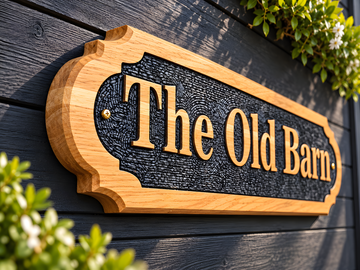Personalised Solid Oak House Sign – Custom Engraved Wooden Name Plaque for Outdoor Use UK