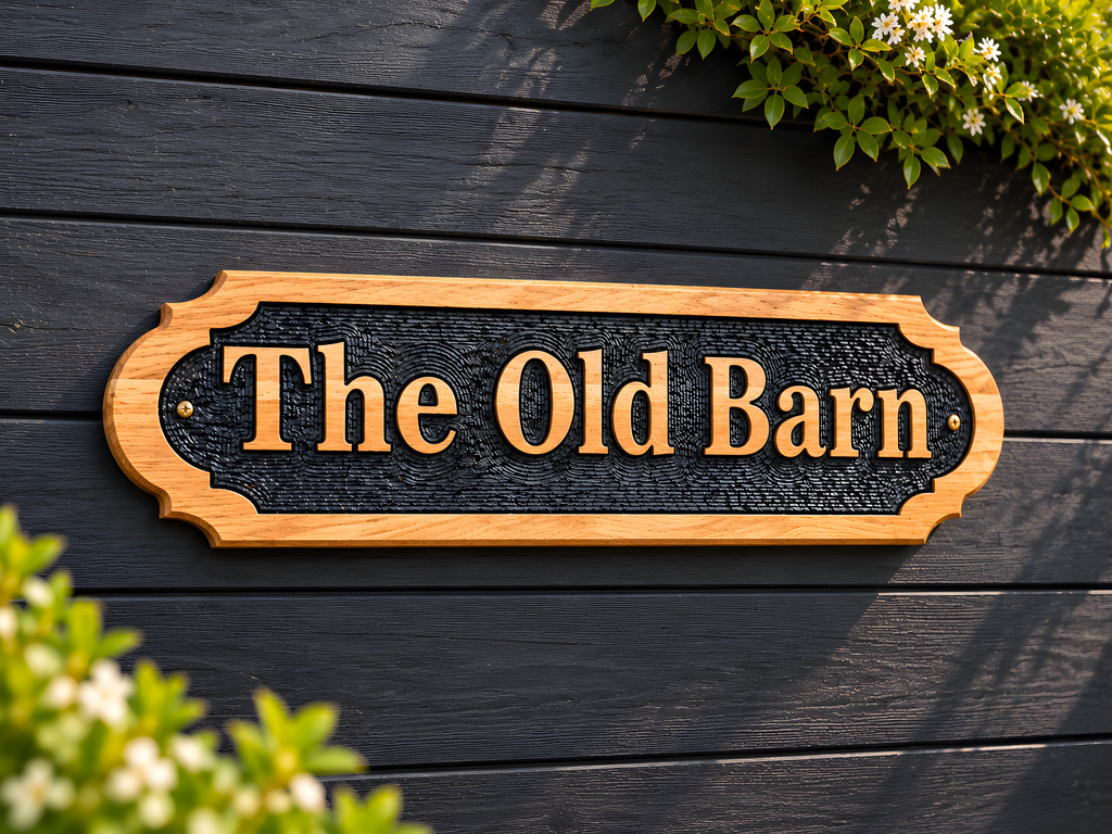 Personalised Solid Oak House Sign – Custom Engraved Wooden Name Plaque for Outdoor Use UK
