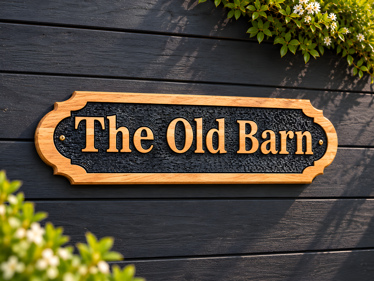 Personalised Solid Oak House Sign – Custom Engraved Wooden Name Plaque for Outdoor Use UK