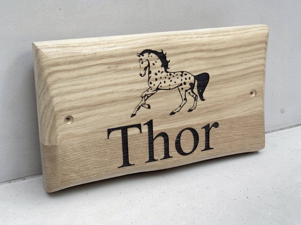 Personalised oak dog kennel horse stable name sign engraved wooden plaque indoor display