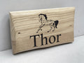 Personalised oak dog kennel horse stable name sign engraved wooden plaque indoor display