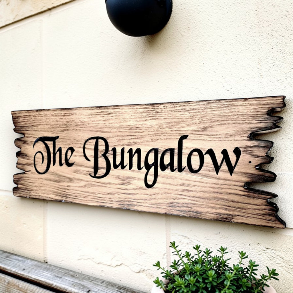 Personalised Solid Oak House Sign | Custom Wooden Door Plaque | Rustic Cottage & Farmhouse Sign