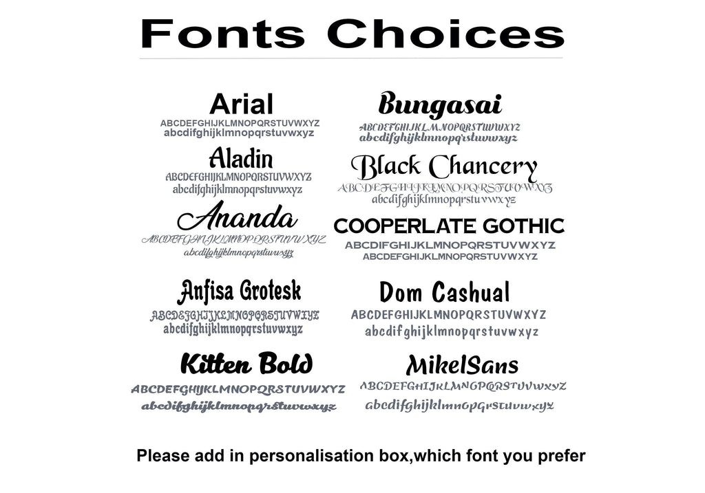 Font options available for personalised solid oak cottage signs