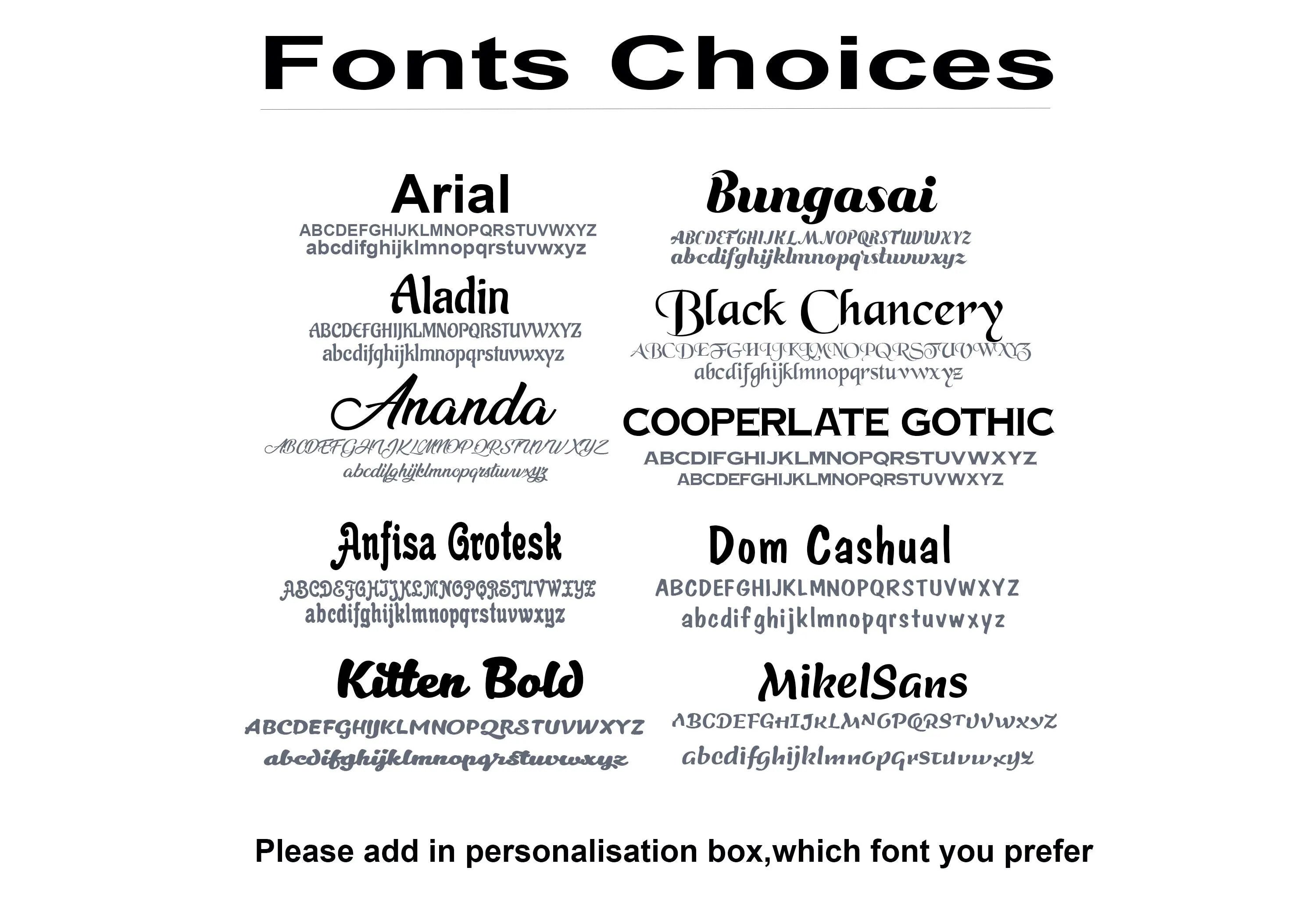 Font options available for personalised solid oak cottage signs
