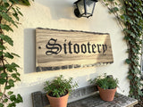 Cottage style personalised oak house name plaque handmade in UK mounted on exterior wall