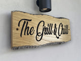 Custom engraved oak house sign with script font exterior wooden address plaque UK