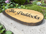 engraved oak cottage name sign