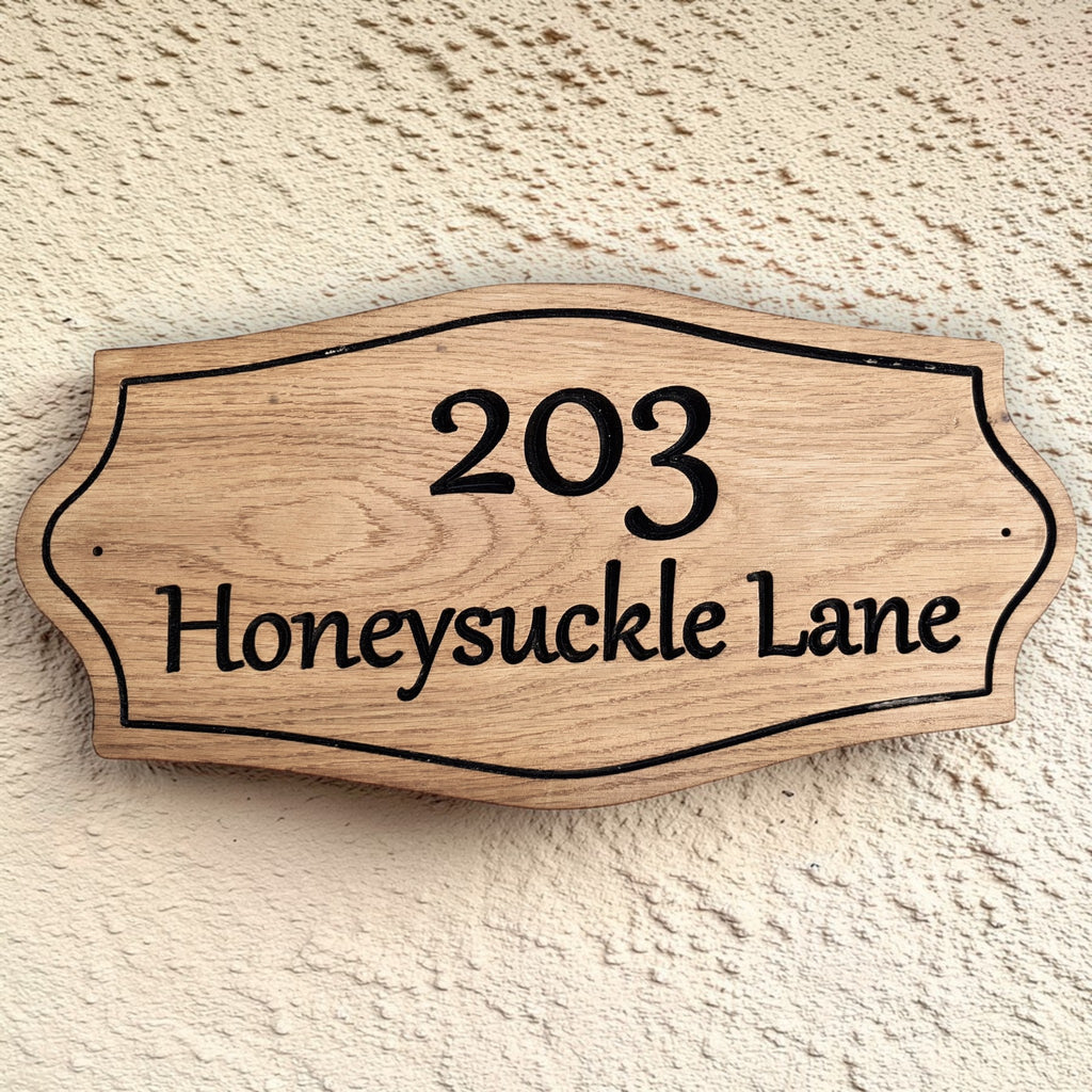 Personalised oak address plaque with road name