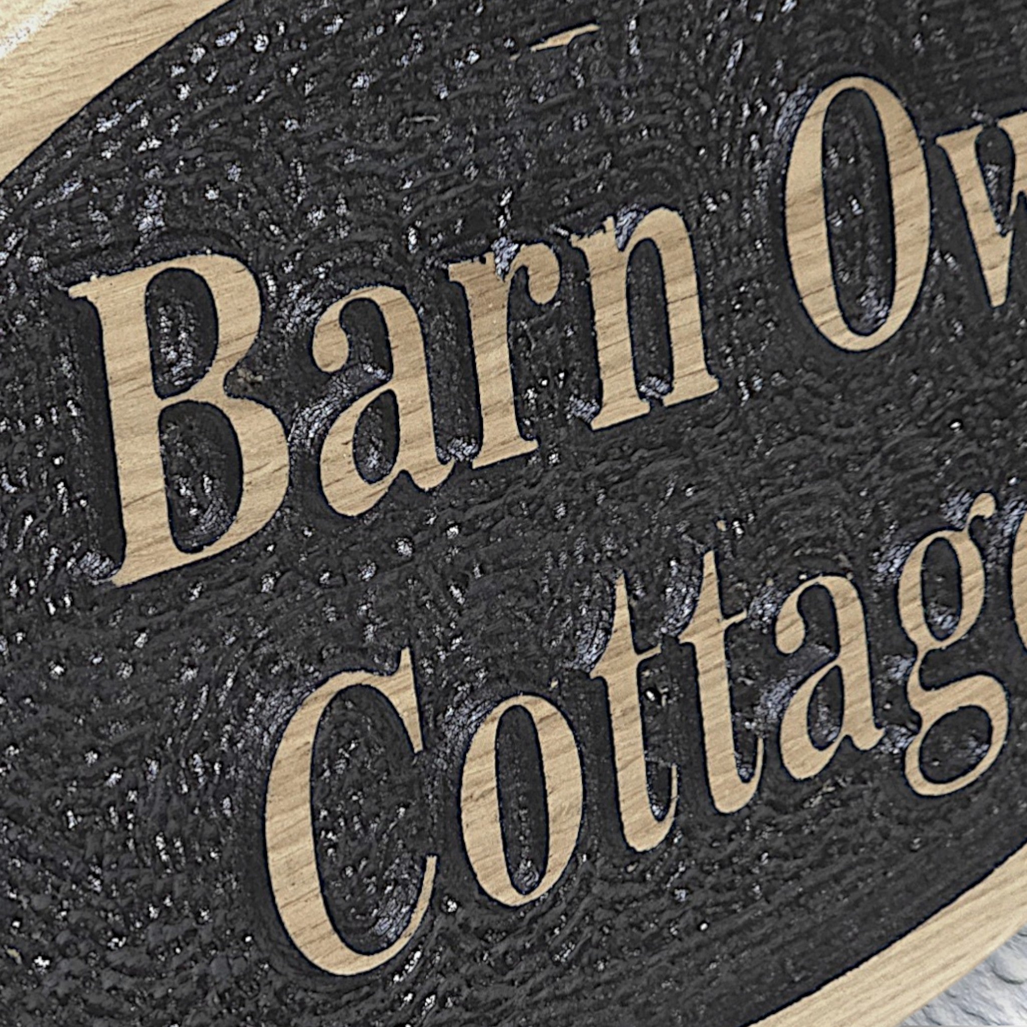 letters engraving details for oval solid oak house sign