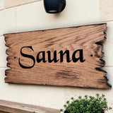 Outdoor rustic wood sign with natural grain