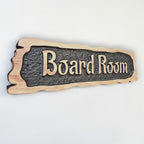 Board Room engraved oak wooden plaque rustic style