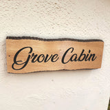 Grove Cabin engraved oak cottage name sign rustic wood