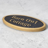 Oval solid oak name sign natural wood finish