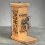 Engraved wooden liquor dispenser stand with decorative tap