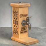 Engraved wooden liquor dispenser stand with decorative tap