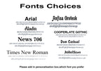 Font choices chart for personalised wooden name sign