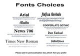 Font choices chart for personalised wooden name sign