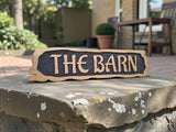 The Barn carved oak farmhouse sign 