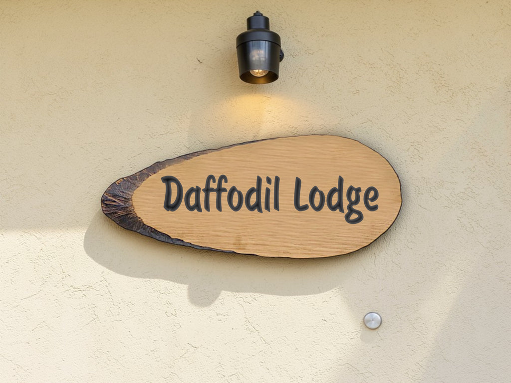 live edge wooden house sign mounted