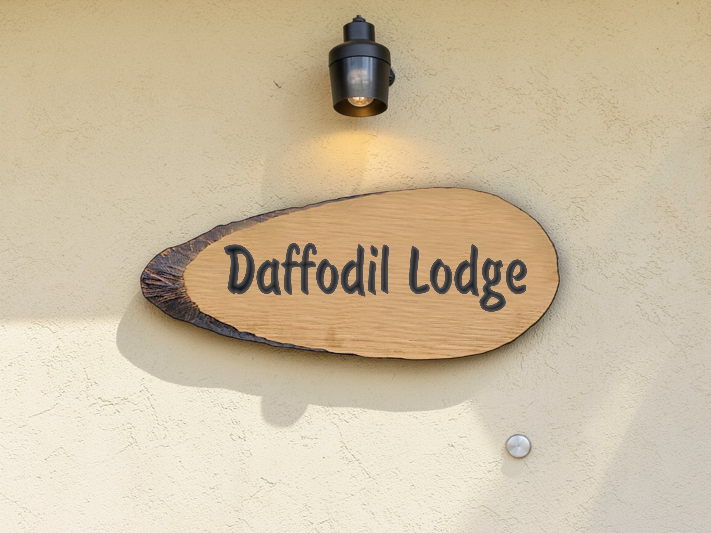 live edge wooden house sign mounted
