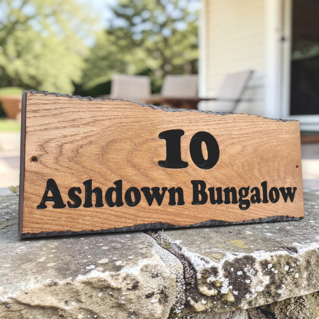 Ashdown Bungalow engraved oak house number sign