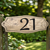 Oak house number sign with engraved number 21