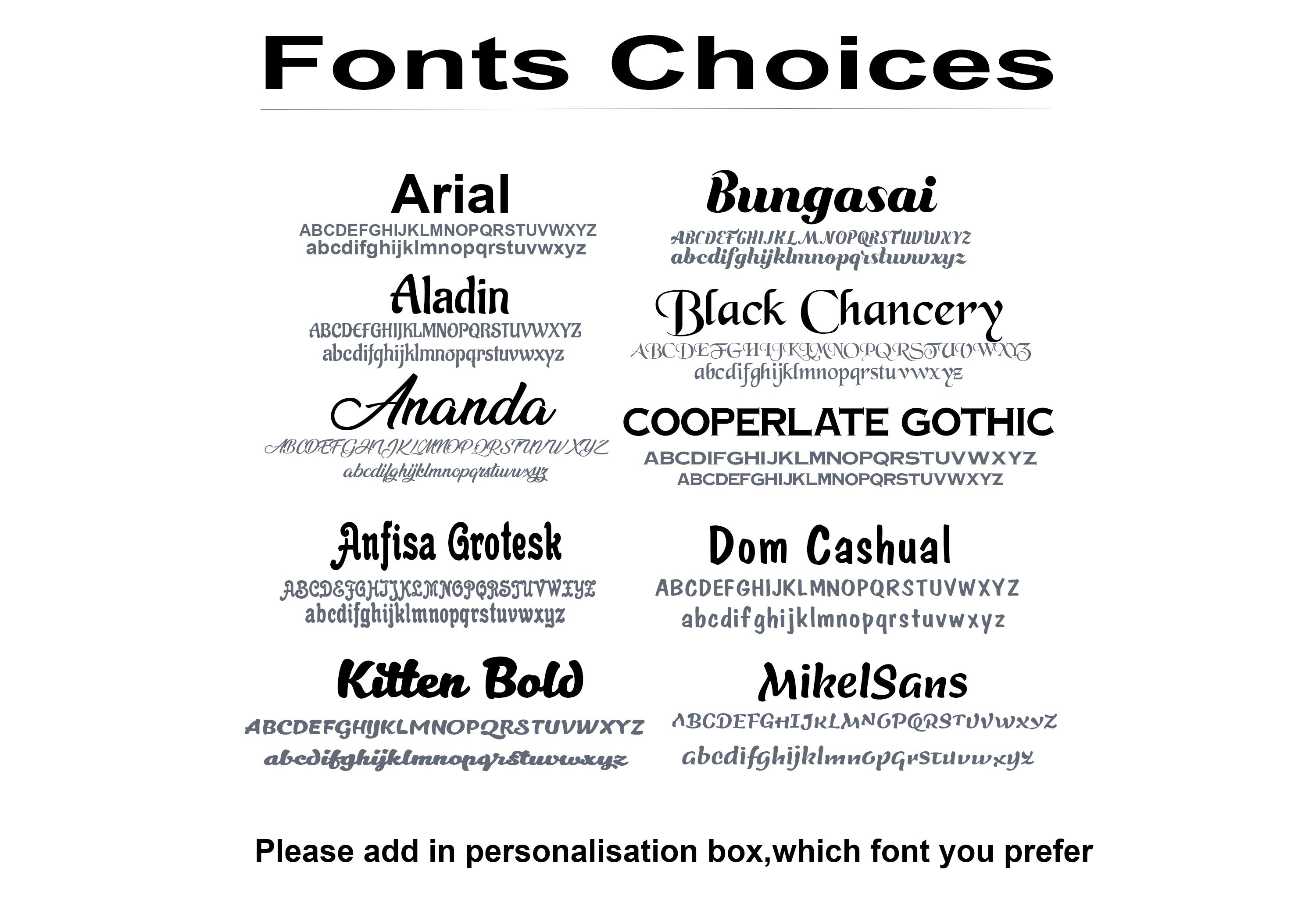 Font options available for personalised oak house signs