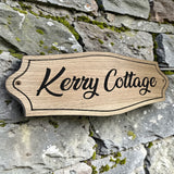 Rustic oak cottage name sign Kerry Cottage