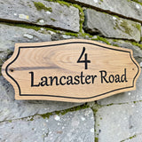 Engraved oak address plaque Lancaster Road