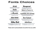 Font options available for personalised solid oak house name sign UK